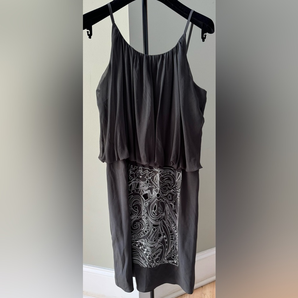 Tibi Gray Sleeveless Dress with Patterned Skirt